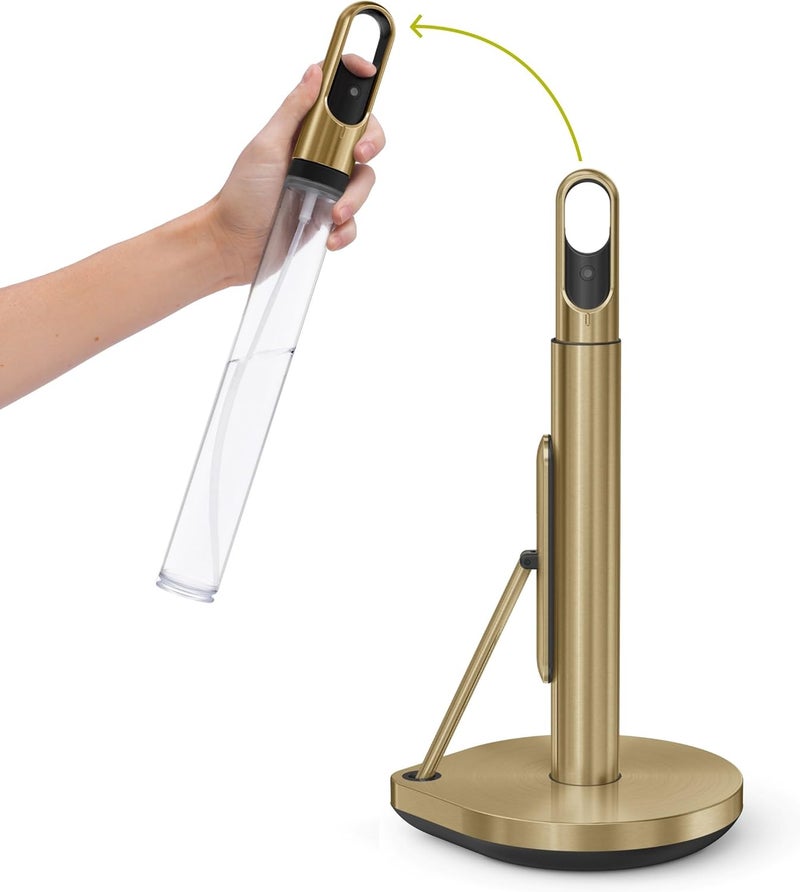 Simple Human Standing Paper Towel Holder with Spray Pump, Brass Stainless Steel, Gold - Image 1